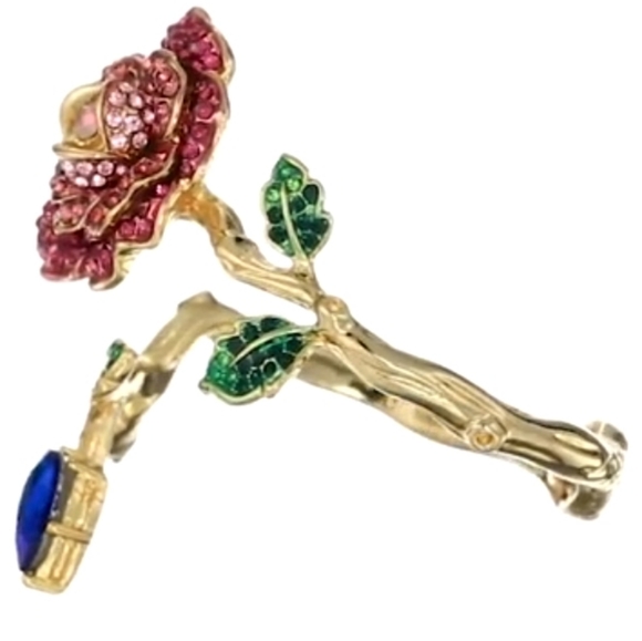 NWT Betsey Johnson Rose Hinged Bangle Bracelet, gold toned - Picture 8 of 17